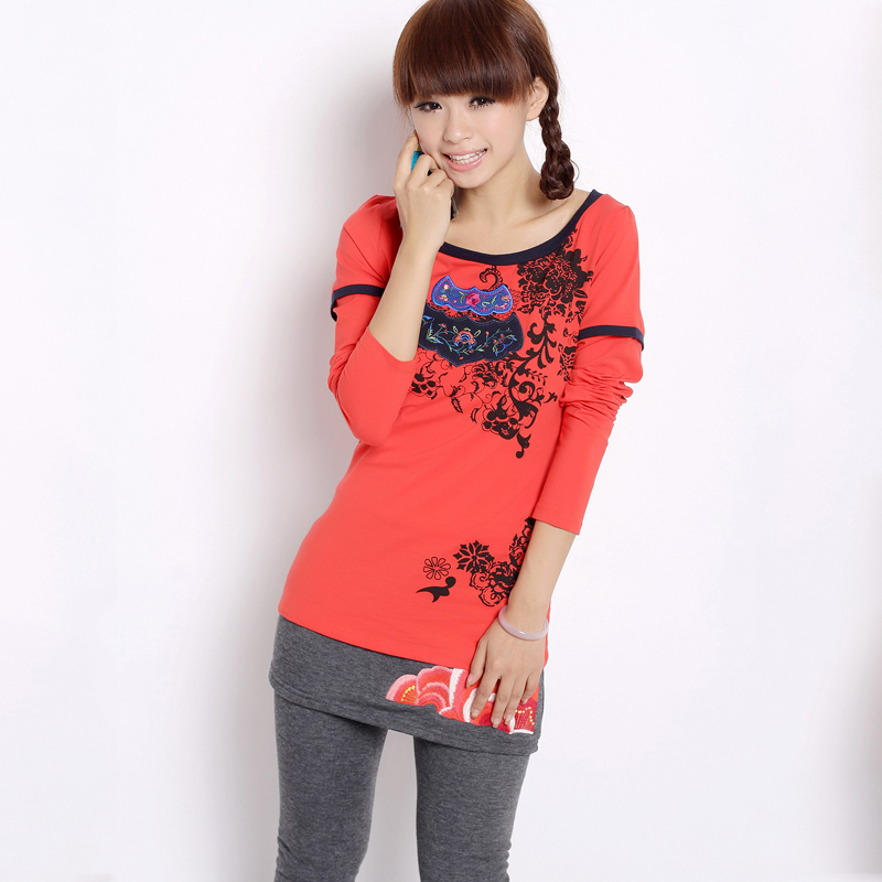 绣花显瘦打底衫长袖...