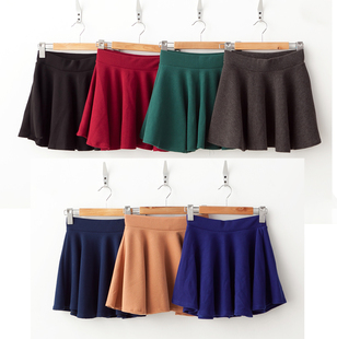  百褶红_绿_蓝_黑可爱净色日系松紧A字_女装短裙两件包快金冠698