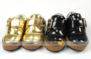  新款春款童鞋 儿童宝宝 小童黑色/金色PU亮皮小皮鞋