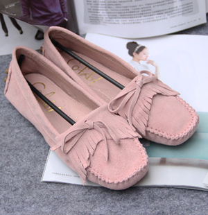  外贸原单豆豆鞋新款磨砂皮英伦风休闲单鞋真皮平底女鞋包子鞋船鞋