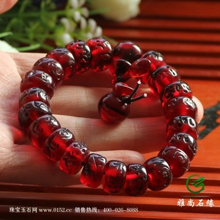  S175雅尚石缘/AAA血珀手串/巧雕算珠六字真言念珠琥珀手串男女款