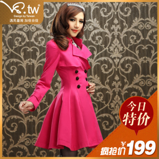  台湾VS.tw新款春装中长款韩版双排扣修身女式风衣外套S2561