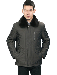  进口狐狸毛领皮草尼克服正品男装中老年男士棉衣貂毛/獭兔毛内胆