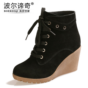  波尔谛奇冬款新品 磨砂皮正品坡跟短靴时尚雪地女鞋子8689