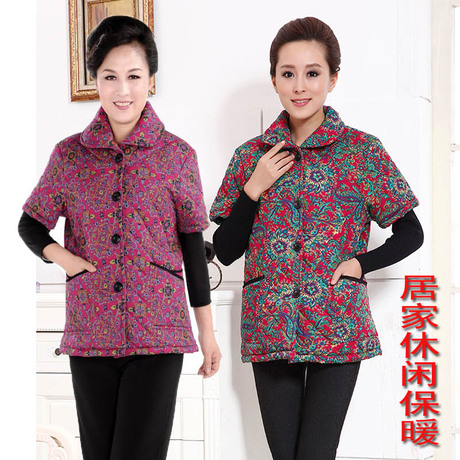 秋冬装女装<em>棉马甲</em>中<em>老年女</em>半袖翻领夹棉棉马夹