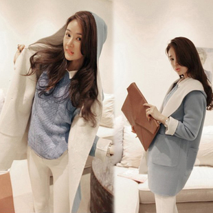  秋冬新款推荐爆款推荐小清新羊毛呢带帽女中长款呢大衣加厚外套