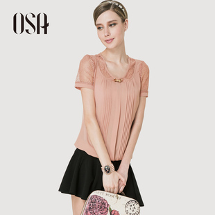  OSA夏装新款大码品质女装蕾丝上衣 清凉短袖雪纺衫女V33073