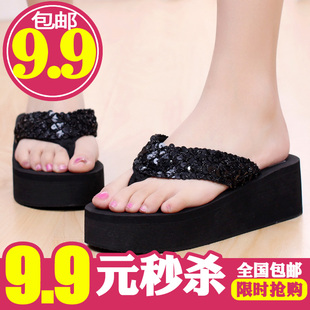  【爱购物惠生活】9.9包邮人字拖/夹脚拖/松糕高跟坡跟厚底女凉拖
