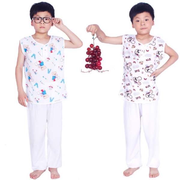 热销<em>男睡衣</em>上装 <em>儿童</em>背心<em>夏季</em>棉绸睡衣宝宝绵