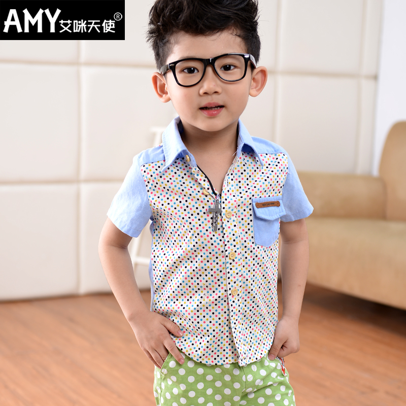 韩版儿童短袖衬衫...