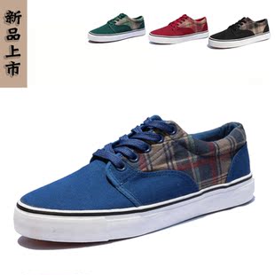  夏季新款流行帆布鞋男鞋子韩版潮男士日常休闲鞋格纹拼色板鞋