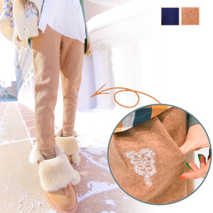  M小维独家限定 韩版潮款女装中腰长裤 刺绣图案羊毛呢厚哈伦裤