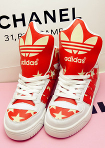 2013新款韩版红白星星平底鞋系带大舌头潮鞋男女鞋子休闲鞋运动鞋