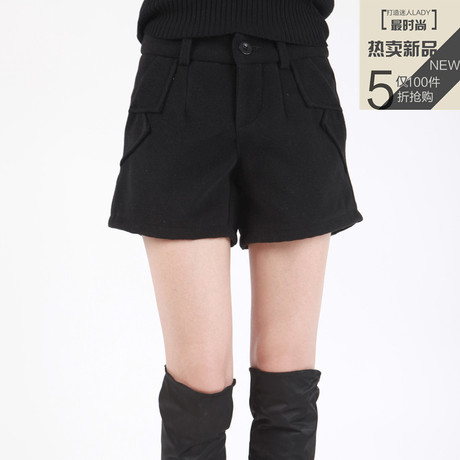 【小而美韩版<em>女装</em>】秋<em>冬</em>款毛呢<em>短裤</em>女秋款高腰