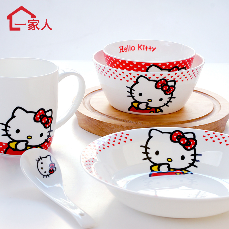 家用骨瓷餐具套装可爱猫咪图案盘碗杯勺5件陶瓷套具|ruв категории посуда, посуда, посуда фарфора костюм - от Buy2taobao.com для оказания профессиональной услуги покупки агента Taobao