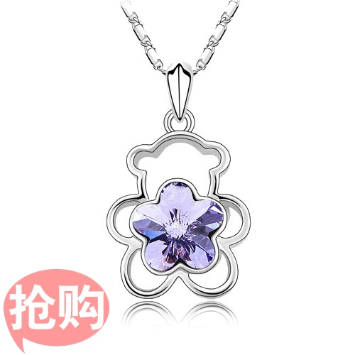 韩国饰品 水晶饰品 镂空小熊梅花水晶项链【K114保色真金饰品】 韩国饰品 水晶饰品 镂空小熊梅花水晶项链【K114保色真金饰品】