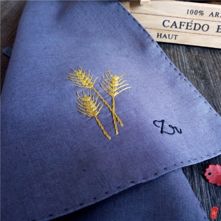 Private Customize Cotton Pure handwork Wheat Embroidery Handkerchief lady Friend Valentine's Day gift moralin the Accessories/Leather belt/Hat/Muffler , Handkerchief category - from Buy2taobao.com to provide professional Taobao agent buy service