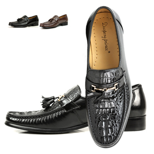  睿界男士进口头层牛皮高档鳄鱼纹商务正装方头流苏皮鞋男鞋正品