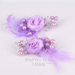  金色结婚花朵头饰5元/个 新娘头花配饰 羽毛串珠饰品 多色