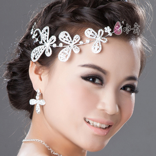  韩式水钻蝴蝶新娘头饰结婚头花皇冠婚纱配饰古装发饰饰品倾世蝶恋