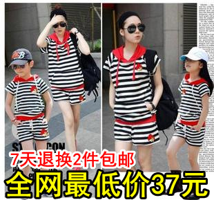  亲子装夏装全家装套装母女装童装女童夏季t恤韩版一家三口裙