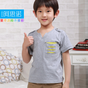  阿思诺童装 男童短袖t恤纯棉 夏装新款 韩版儿童大童T恤