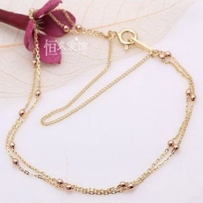 韩国进口正品/14k18k纯黄金玫瑰金彩金珠宝/简约双层转运珠手链 韩国进口正品/14k18k纯黄金玫瑰金彩金珠宝/简约双层转运珠手链