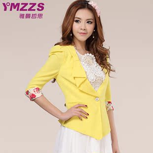  YMZZS 夏季新款 碎花拼接韩版修身小西装 雪纺空调衫防晒外套