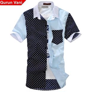  gurunvani正品 夏装新款 夏季新品休闲修身韩版男士短袖衬衫