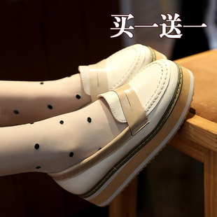  新品春季新款朋克休闲欧美厚底松糕跟船鞋撞色单鞋女鞋子大码