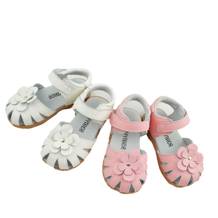 新款儿童真皮凉鞋 超美粉白立体花朵女童公主鞋子 童凉鞋宝宝凉鞋