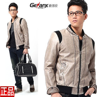  格男仕 男装春装新款时尚个性拼接休闲皮衣8T041原价568正品