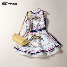 The Women European station 2013 new spring and summer silk sleeveless print dress new summer Suppod base skirt