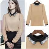 taobao english 2013 spring women's European and American beaded lace chiffon shirt shirt shirt tops summer bottoming shirt long-sleeved