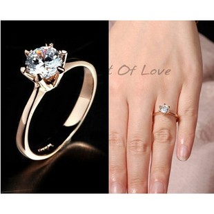  一克拉钻戒女瑞士钻玫瑰金戒指仿真结婚戒指r039