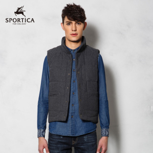  斯波帝卡 男士羊毛马甲保暖外套 春季新品方格压线棉马甲 男