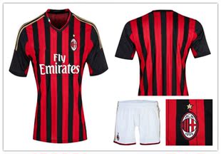 2013\/14 AC米兰 主场 短袖 足球服套装 红黑球