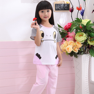  秋柰仒 儿童睡衣 女童短袖长裤家居服 男孩夏季服装 新款童装