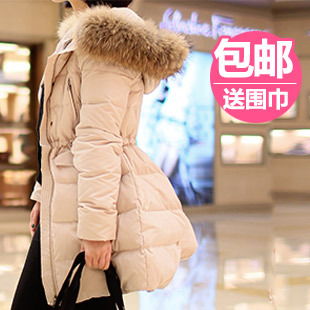  冬装新款 韩版中长款毛领带帽抽绳保暖修身羽绒服女外套20526