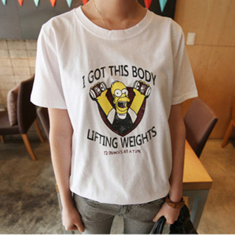 新版夏款2013宽松大码<em>女生打底衫</em> 卡通举重休