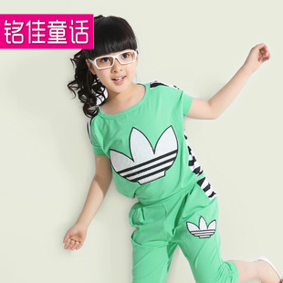  夏季新款童装女童套装中大童短袖两件套韩版休闲儿童运动套装