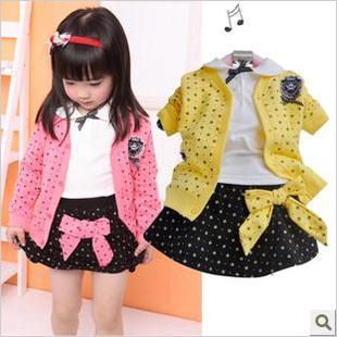  包邮 春装新款女童三件套裙装 韩版儿童学院风套装 宝宝衣服