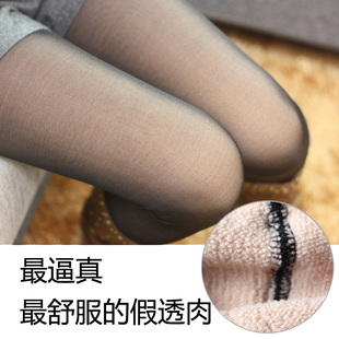 假透肉打底裤丝袜假露肉踩脚裤保暖秋冬加厚加绒大码女九分裤无缝