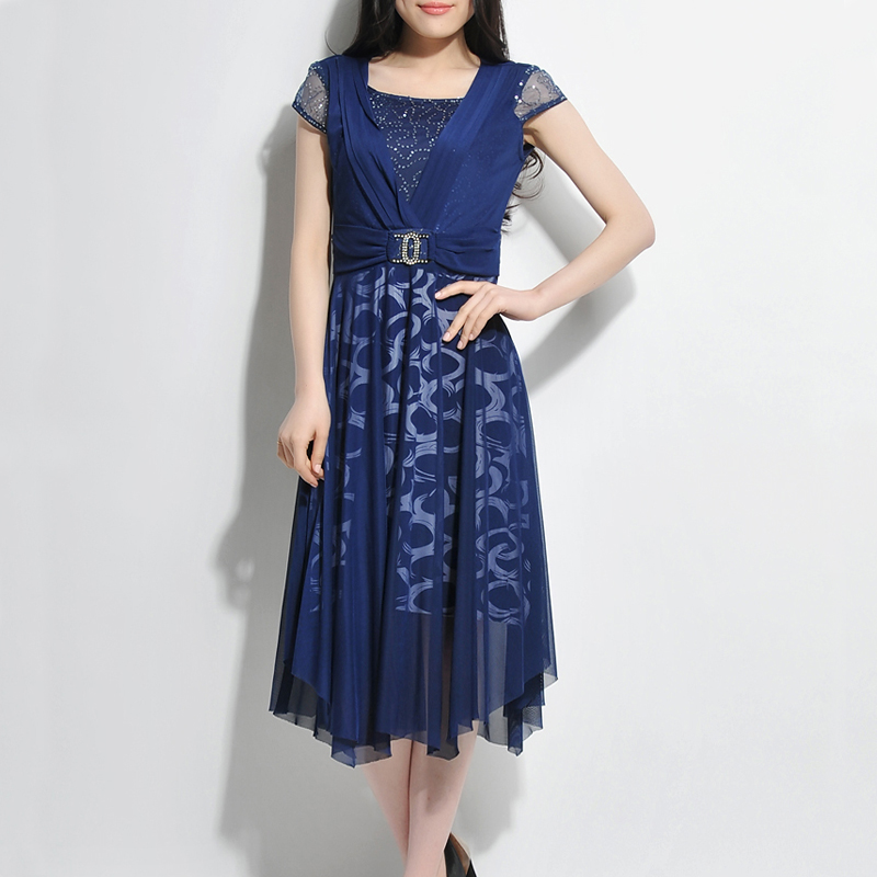 2013夏装新款中老年修身网纱连衣裙中年妈妈短袖女裙子女装 2013夏装新款中老年修身网纱连衣裙中年妈妈短袖女裙子女装