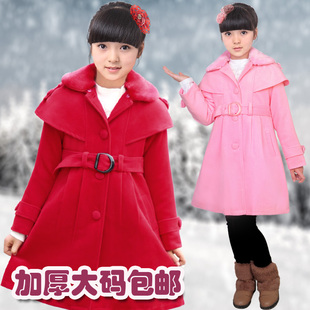  318女童冬装热卖新款韩版大童童装夹棉儿童羊绒毛呢大衣新年外套