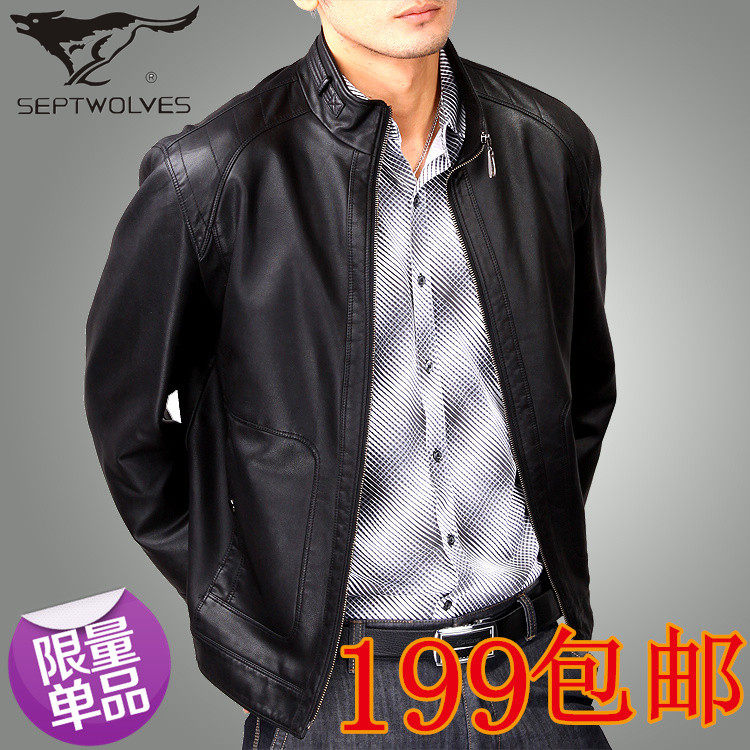 Septwolves leather men leather slim fit men's leather jacket, collar men casual leather jacket men's bag-mail
