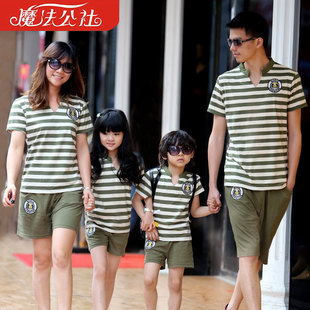  亲子装夏装全家装一家三口装新款 母女装母子装家庭运动套装