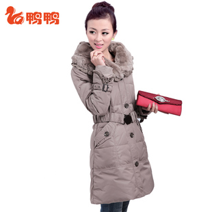  【羽博会】冬季新品鸭鸭正品女士中长大毛领腰带羽绒服 B-235