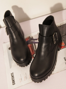  小辣椒英伦春秋短靴女靴及踝靴裸靴马丁靴骑士靴粗跟鞋单靴厚底鞋