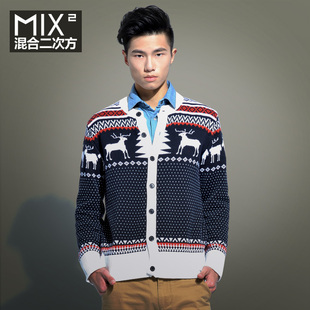  MIX2 男士时尚圆领开衫 韩版休闲针织衫 男 薄款春秋外套L23M11D3